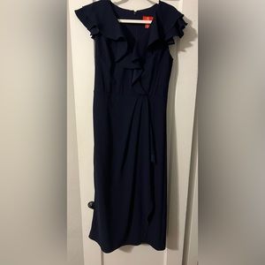 Midi navy dress ruffle draped